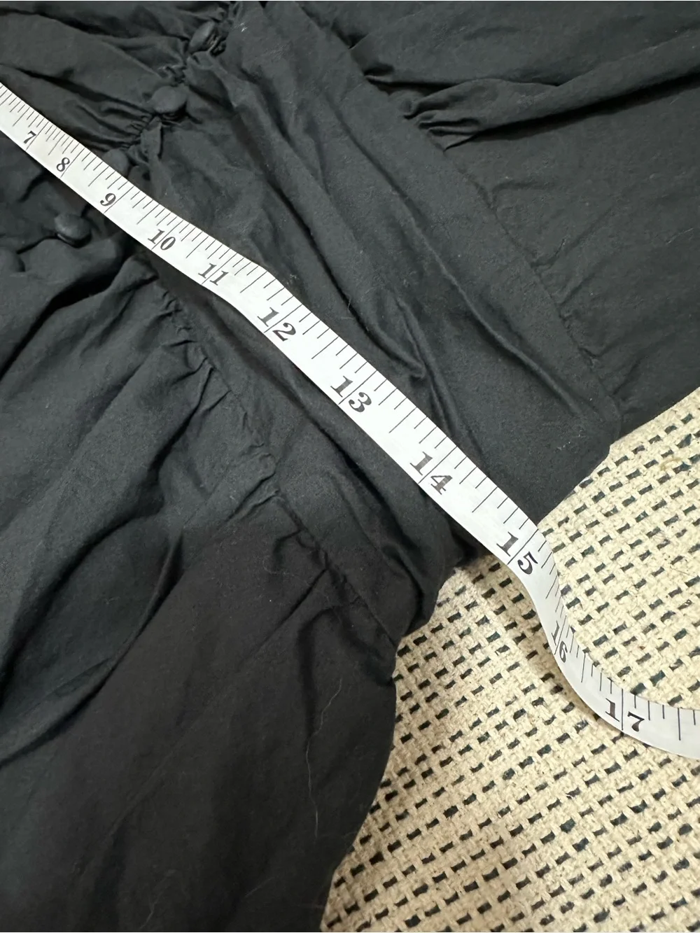Anthropologie Katerina Midi Dress Black Button Front Puff Sleeves Pockets Chic